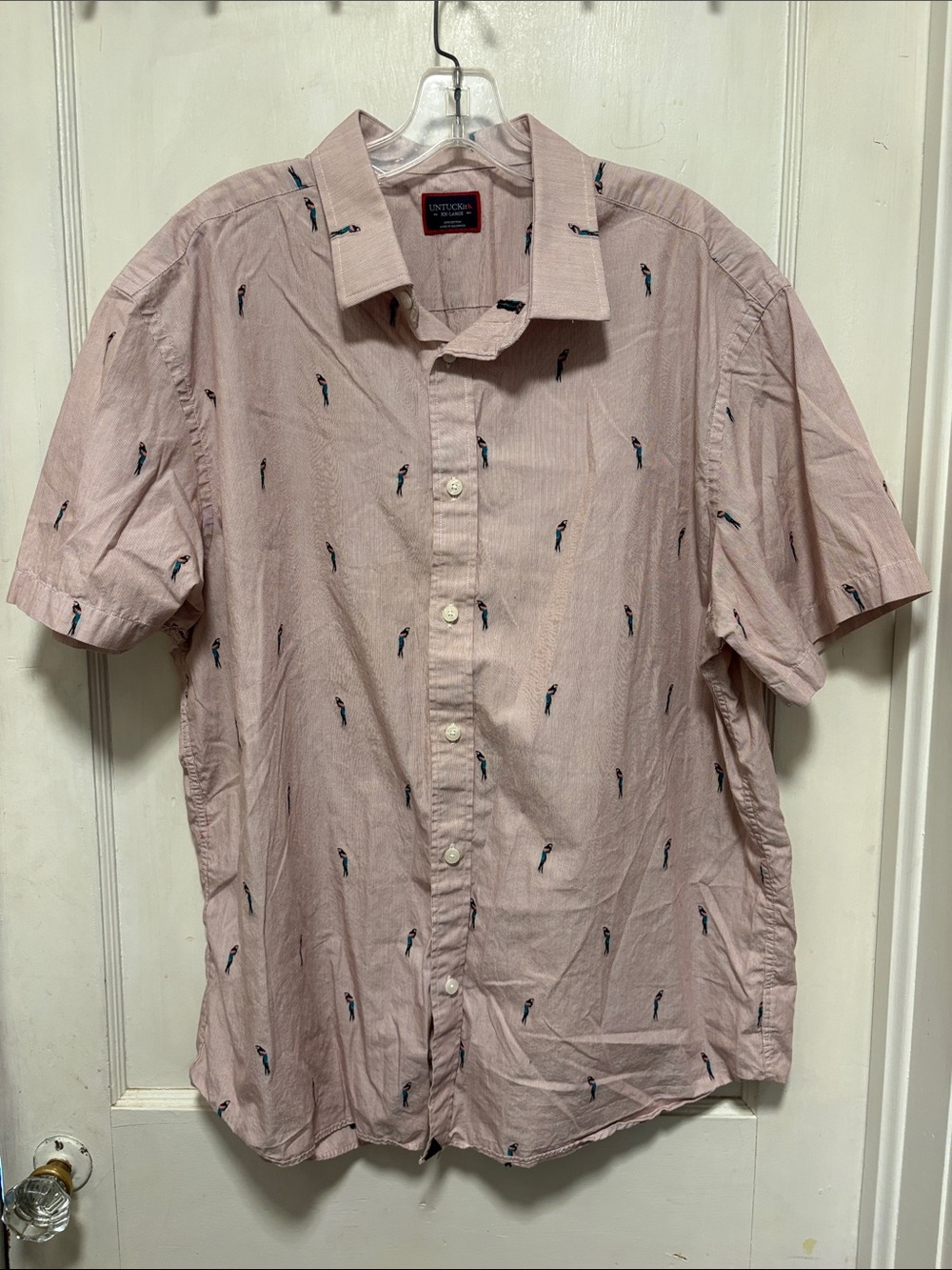 UNTUCKit Stripe Short Sleeve Button-Down with Parrot Embroidered XXLarge